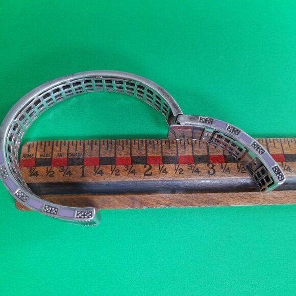 Silver 925 JPI Bracelet Hinged Clamper Bangle Purple Black Textured - Picture 6 of 14